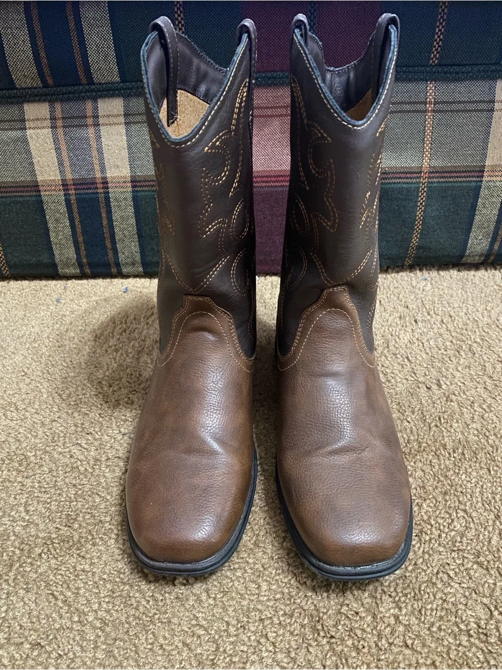 Kids Brown Western Pull-On Boot with Embroidered Shaft